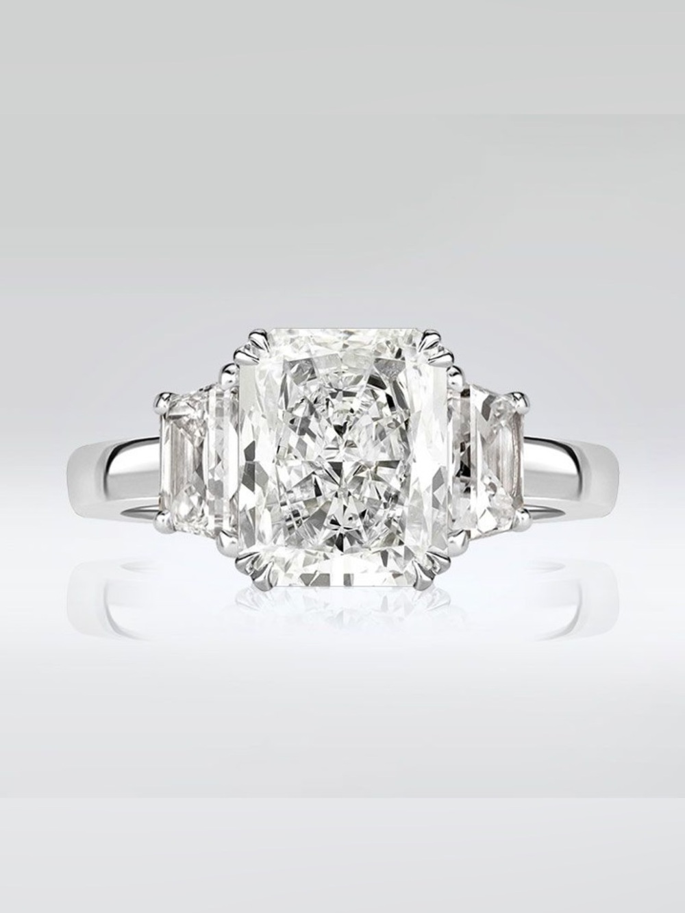 Nextnecklace Classic Three Stone White Sapphire Radiant Cut Engagement Ring